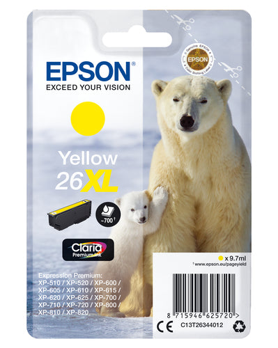 Epson Polar bear Singlepack Yellow 26XL Claria Premium Ink Epson Polar bear Singlepack Yellow 26XL Claria Premium Ink